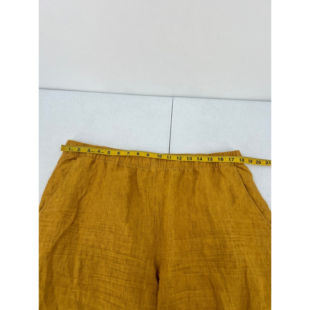 Eileen Fisher Mustard Yellow 100% Organic Linen Wide Leg Crop Pants Large - Picture 5 of 9